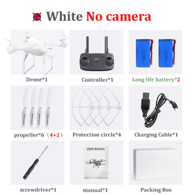 H12 RC Drone FPV Quadcopter UAV with ESC Camera 4K Profesional Wide-Angle Aerial Photography Long Life Remote Control Helicopter (Color: No camera White-2B)