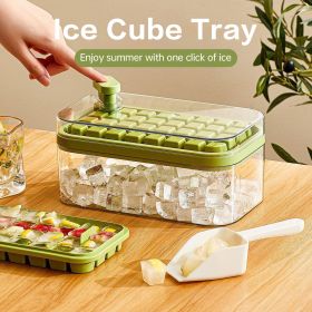 One-button Press Type Ice Mold Box Plastics Ice Cube Maker Ice Tray Mold With Storage Box With Lid Bar Kitchen Accessories (Color: green)